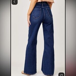 Risen Jeans Mid-Rise Wide-Leg Denim Jeans Dark Wash Stretch Size 11/30